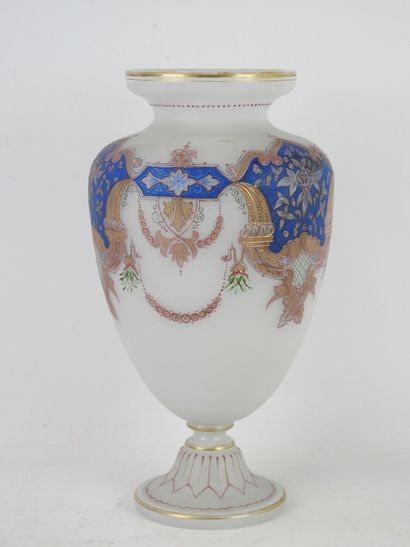 null 
IMPORTANT VASE in milky opaline glass with enamelled polychrome decoration...