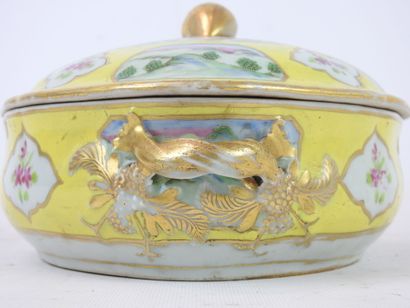 null CHINA: Porcelain covered vegetable dish with polychrome enamel decoration of...
