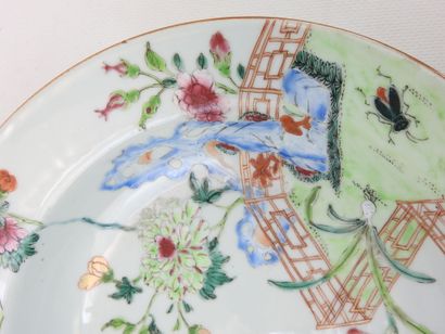 null CHINA : Soup plate with off-center decoration in polychrome enamels of the pink...