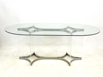 null Alessandro ALBRIZZI (1934-1994) 

Dining room table with glass top, base formed...