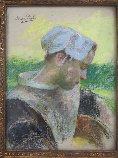 null Pinto DE SOUZA (1856-1939) : Portrait d'une jeune paysanne bretonne. Pastel...
