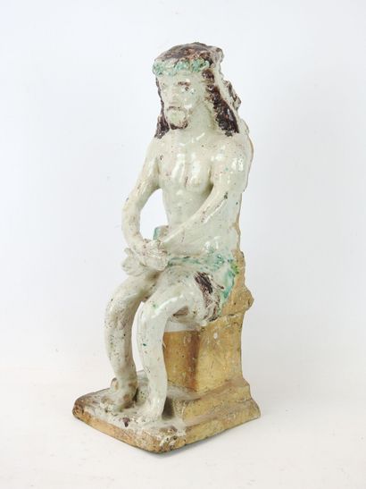 null STATUTE in polychrome earthenware representing Christ with the bonds, marked...