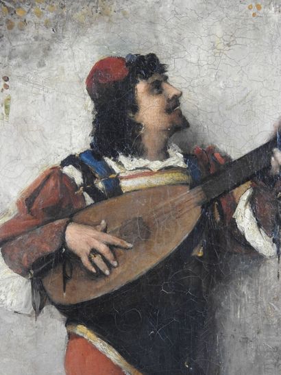  Ecole FRANCAISE du XIXème Siècle : Le Chanteur Florentin. Huile sur toile. Porte...