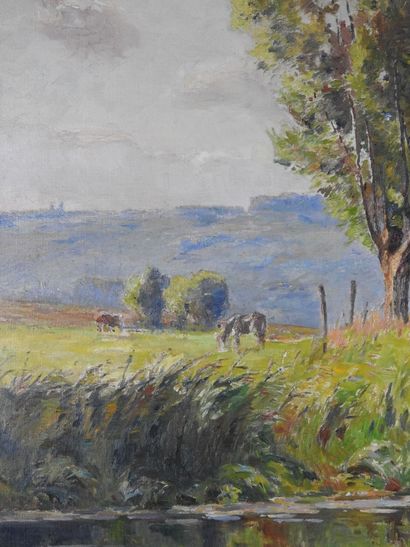 null Ernest Auguste LE VILLAIN (1834-1916) : Scene of grazing. Oil on canvas signed...