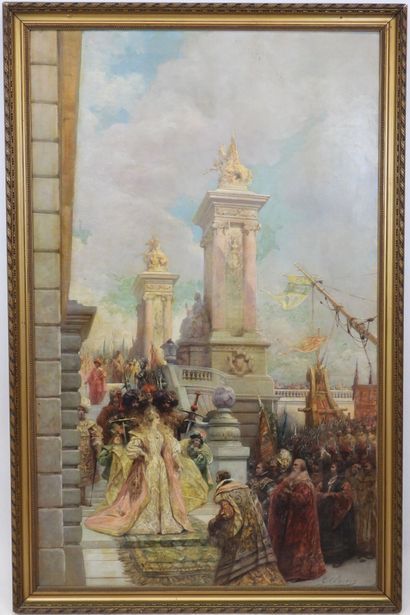  Georges CLAIRIN (1843-1919) : L'arrivée de la reine de Saba. Huile sur toile. Signé...