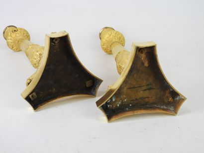 null Pair of large chased and gilt bronze, matt and bright gold, decorated with flowering...