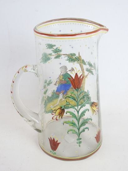 null GERMANY: Orangeade service in blown glass with enamelled decoration of characters...