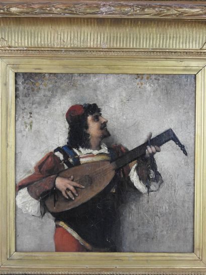  Ecole FRANCAISE du XIXème Siècle : Le Chanteur Florentin. Huile sur toile. Porte...