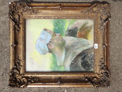 null Pinto DE SOUZA (1856-1939): Portrait of a young Breton peasant woman. Pastel...