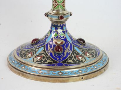 null CALICE in silver (950°/°°) and enamels decorated with interlacing and colored...