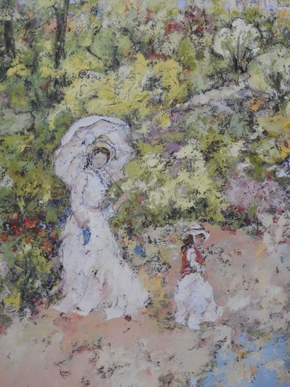 null Réni SINICKI (born in 1910). The walk. Oil on canvas signed lower right. 130...