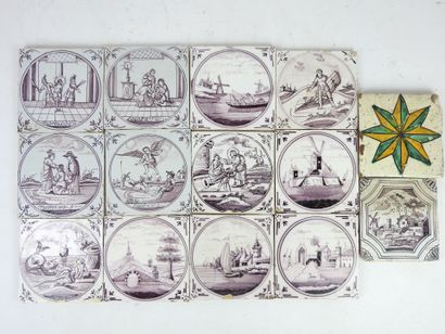 null DELFT : set of twelve square earthenware tiles decorated in manganese with characters...