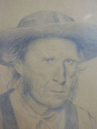 null Pinto DE SOUZA (1856-1939): Portrait of a Breton peasant. Graphite drawing signed...