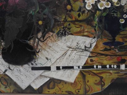 null Robert VERNET-BONFORT (1934) : Nature morte aux bouquets. Huile sur toile signée...