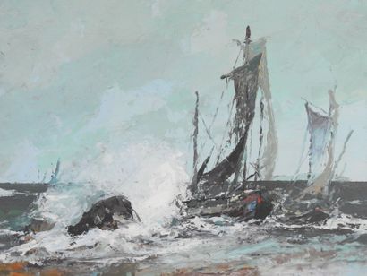 null LE MINH (1937) : the boats. Oil on isorel. Signed lower right. 47x79cm