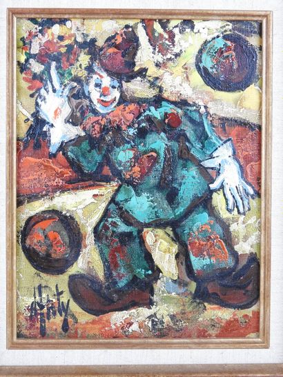 null Henri-Maurice D'ANTY (1910-1998) : Clown with a hat. Oil on canvas signed lower...