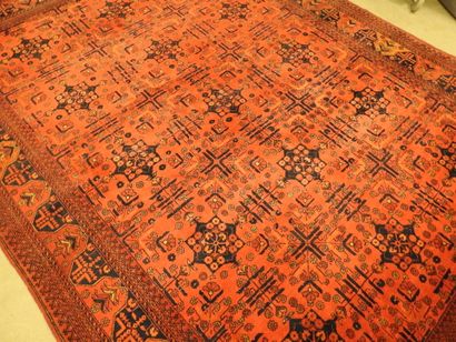 null RUG AFGHAN Khaal in wool with red background. 285 x 200 cm
