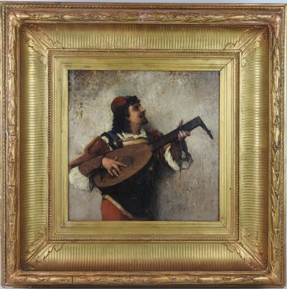 null Ecole FRANCAISE du XIXème Siècle : Le Chanteur Florentin. Huile sur toile. Porte...