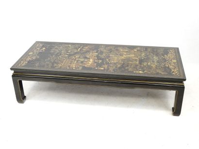 null TABLE BASSE rectangulaire en bois laqué noir et panneau de laque de Chine noir...