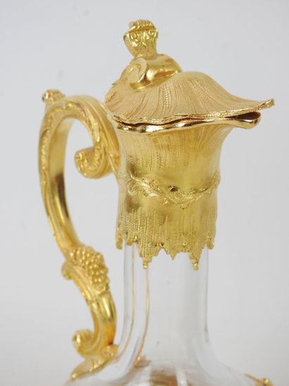 null SAINT-LOUIS : Crystal ewer with rich rocaille gilded pewter mounting with vegetalist...