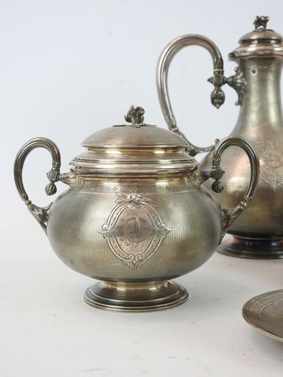 null PART OF TEA SERVICE in silver hallmark Minerve with guilloche decoration including...