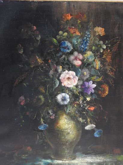 null Guy CAMBIER (1923-2008): Still life with a bouquet of flowers. Oil on canvas...