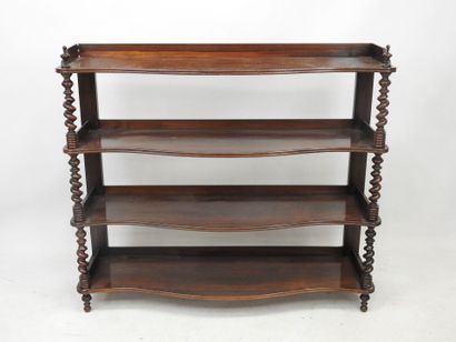 null DESSERTE CONSOLE in rosewood and rosewood veneer, with four shelves with curved...
