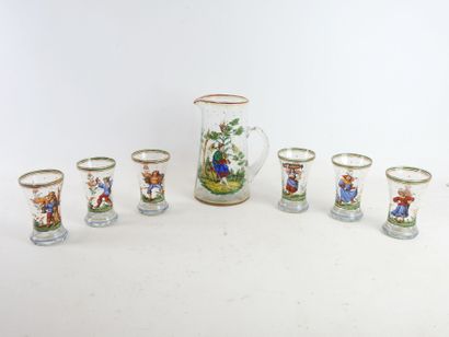null GERMANY: Orangeade service in blown glass with enamelled decoration of characters...