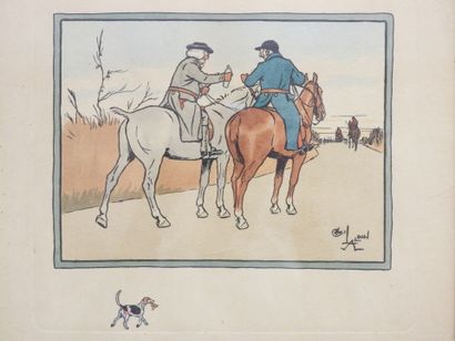 null Cecil ALDIN (1870-1935): Two stencils in color depicting horsemen. 24 x 27 cm...
