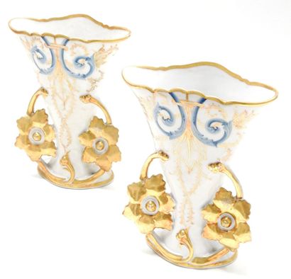 Pair of porcelain wedding vases with gold...