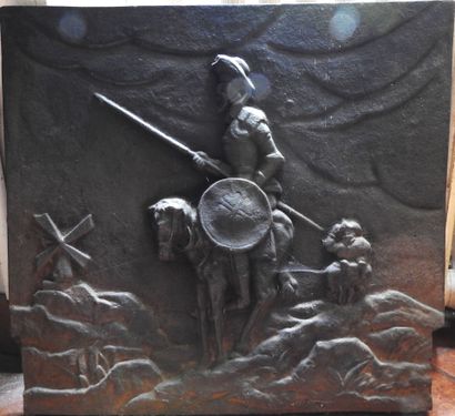 null DIVERS. Plaque de cheminée en fonte de fer figurant Don Quichotte, 59 X 54 cm....