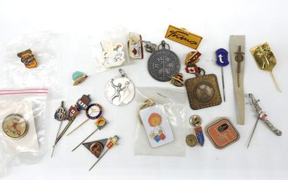 INSIGNES. Lot of about 25 badges, pins, tie-pins...
