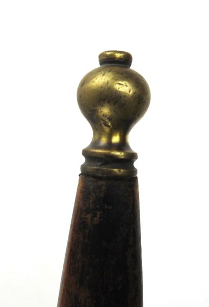 null FENCING. Foil with wooden handle, small spherical pommel and molded brass guard...