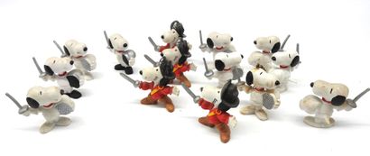 null FIGURINES. Set of 14 plastic Snoopy figurines in fencing outfit. ABE FIGURINES....