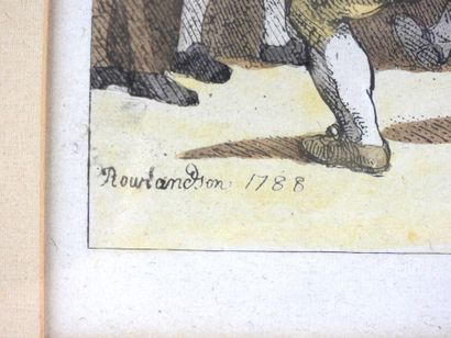 null ESCRIME ECOSSAISE. Thomas ROWLANDSON (1756-1827). Gravure rehaussées à l'aquarelle...