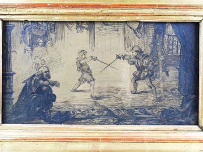 null ECOLE FRANCAISE du XIXe siècle." Combat entre deux jeunes princes en présence...