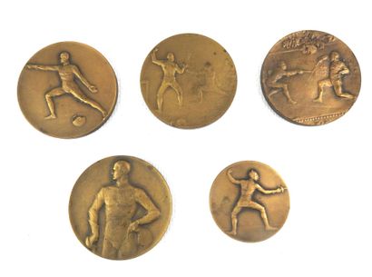 MEDALS. Lot of 5 bronze medals related to...