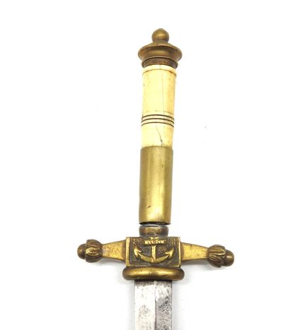 null ENGLAND. Brass mounted naval officer's dagger, marine ivory and brass handle,...