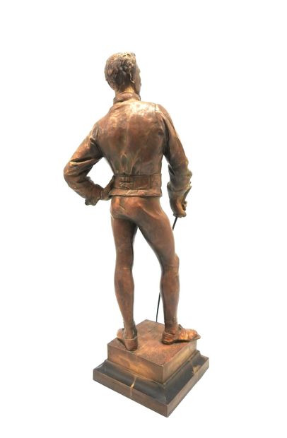 null Emile LAPORTE (1858-1907). "Le maître d'armes", grande épreuve en bronze à patine...