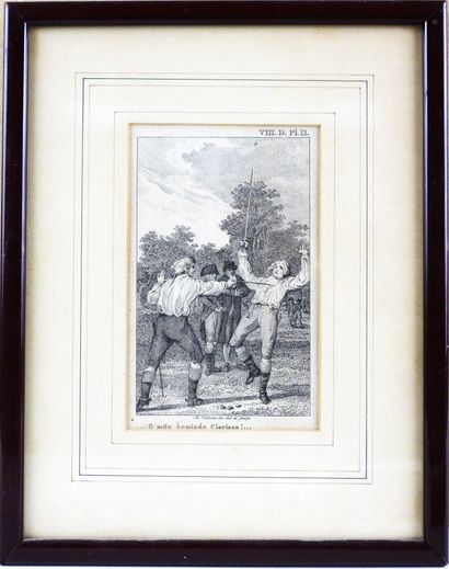 null ENGRAVINGS. Meeting of 2 small engravings on the theme of fencing and duel....