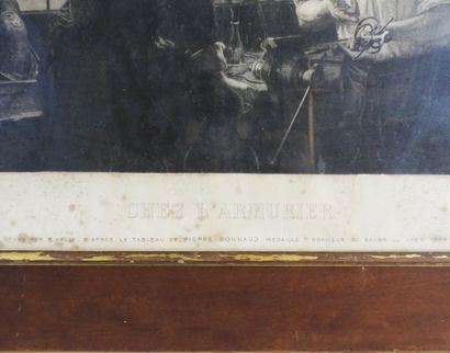 null ENGRAVINGS. Meeting of 3 engravings framed under glass, wooden sticks: "At the...