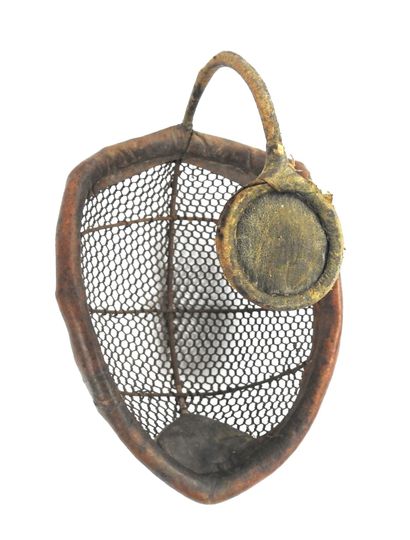 null FENCING. Reunion of a mask late eighteenth in wire braided in wide mesh on a...