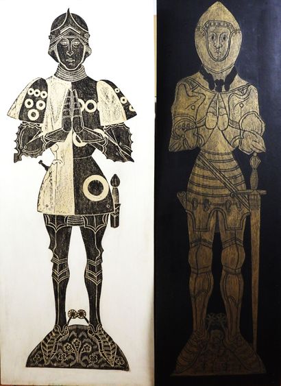 null DIVERS. Paire de représentations de chevaliers en armure d'époque médiévale...
