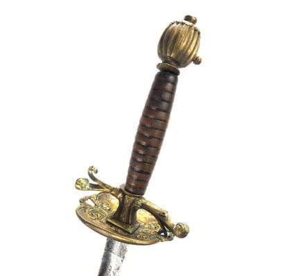 null FRANCE. Court sword with gilt brass mounting, single-edge guard (missing) beaded...