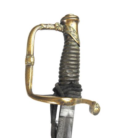 null NETHERLANDS. Dismounted officer's saber with gilt brass mounting, horn spindle...