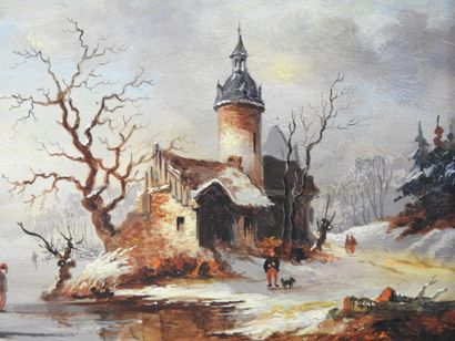null L. SMETS - 20th century. Winter landscapes with frozen ponds in the taste of...