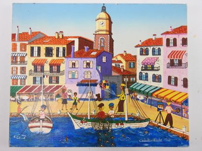 null 
Colette CEDELLE - naive school of the XXth century : The port of St Tropez....