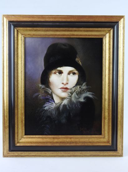 null François SURGET (1947-2012): Portrait of Evelyn Brent (1927). Oil on canvas...