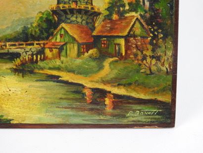 null P. BONNET: Landscape at home and landscape at the mill. Two oils on panels,...