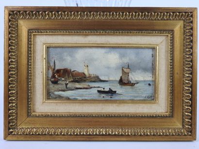 null J. CARL - XXth century: coastal scene with sailboats and boats. Oil on panel...